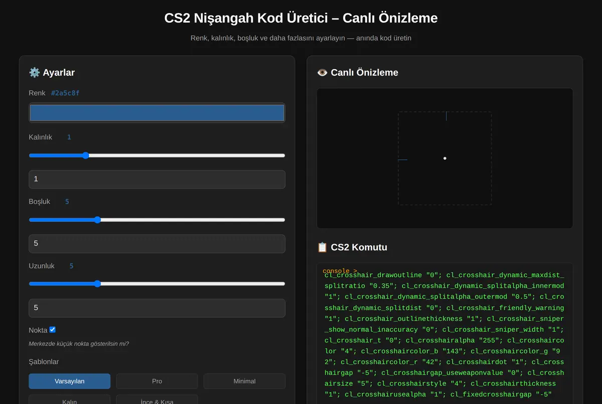 CS2 Nişangah Kod Üretici - Canlı Önizleme ekran görüntüsü 2