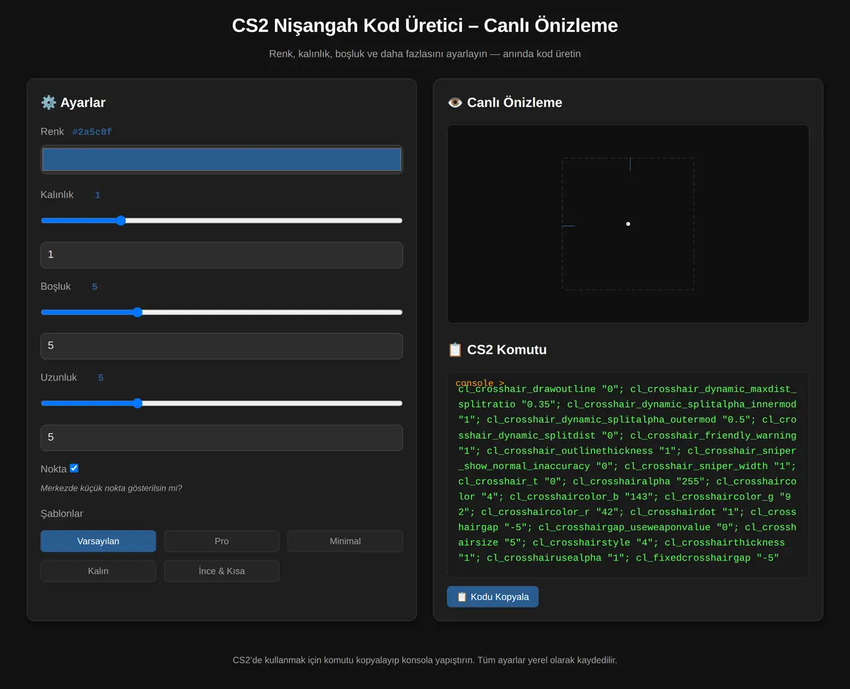 CS2 Nişangah Kod Üretici - Canlı Önizleme ekran görüntüsü 3