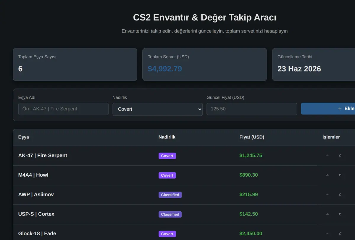 CS2 Envantır & Değer Takip Aracı ekran görüntüsü