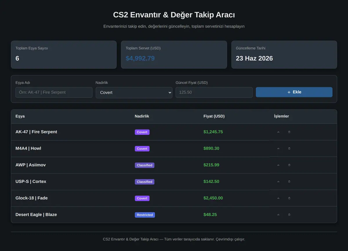 CS2 Envantır & Değer Takip Aracı ekran görüntüsü 3