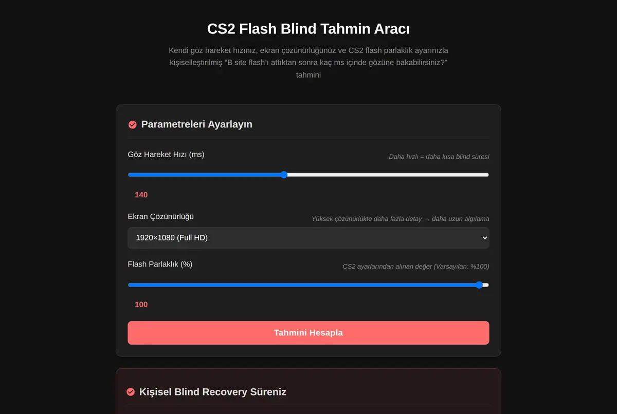 CS2 Flash Blind Tahmin Aracı ekran görüntüsü 2