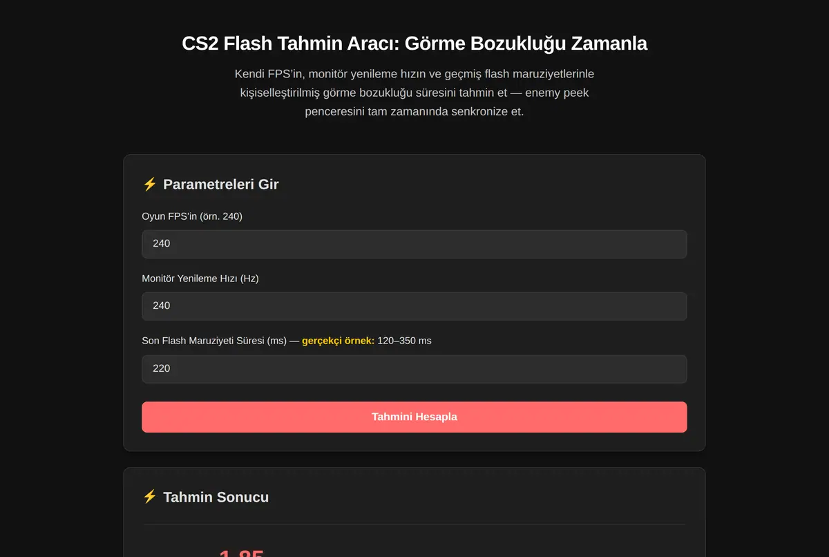 CS2 Flash Tahmin Aracı: Görme Bozukluğu Zamanla ekran görüntüsü 2