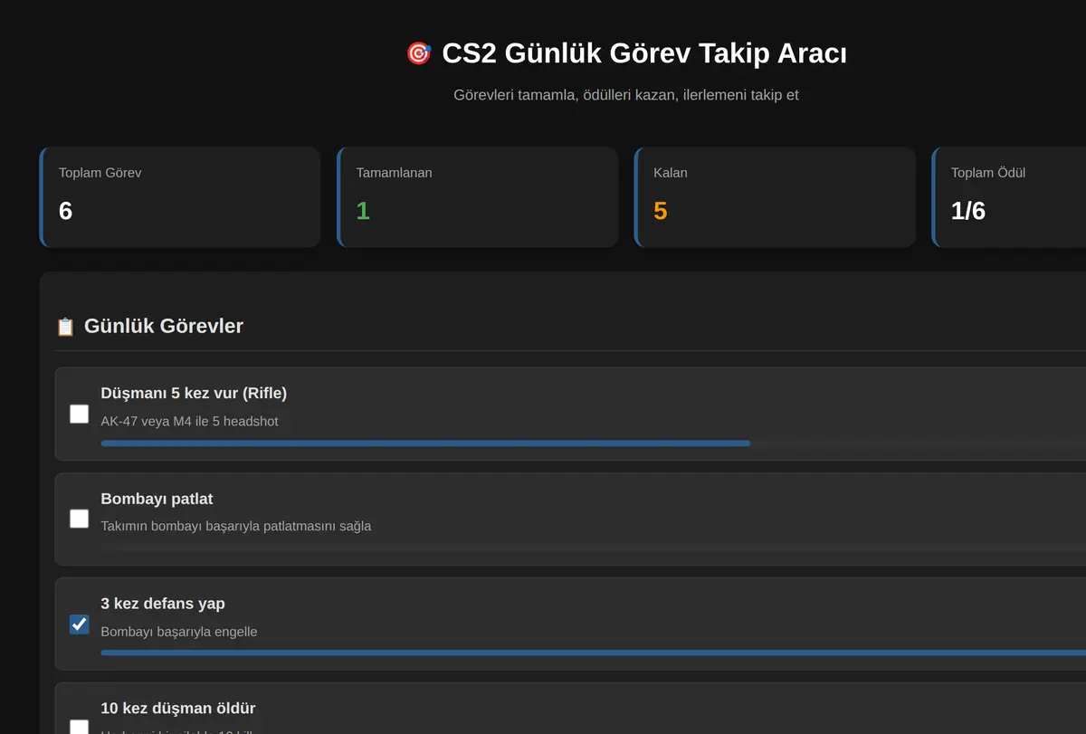 CS2 Günlük Görev Takip Aracı ekran görüntüsü