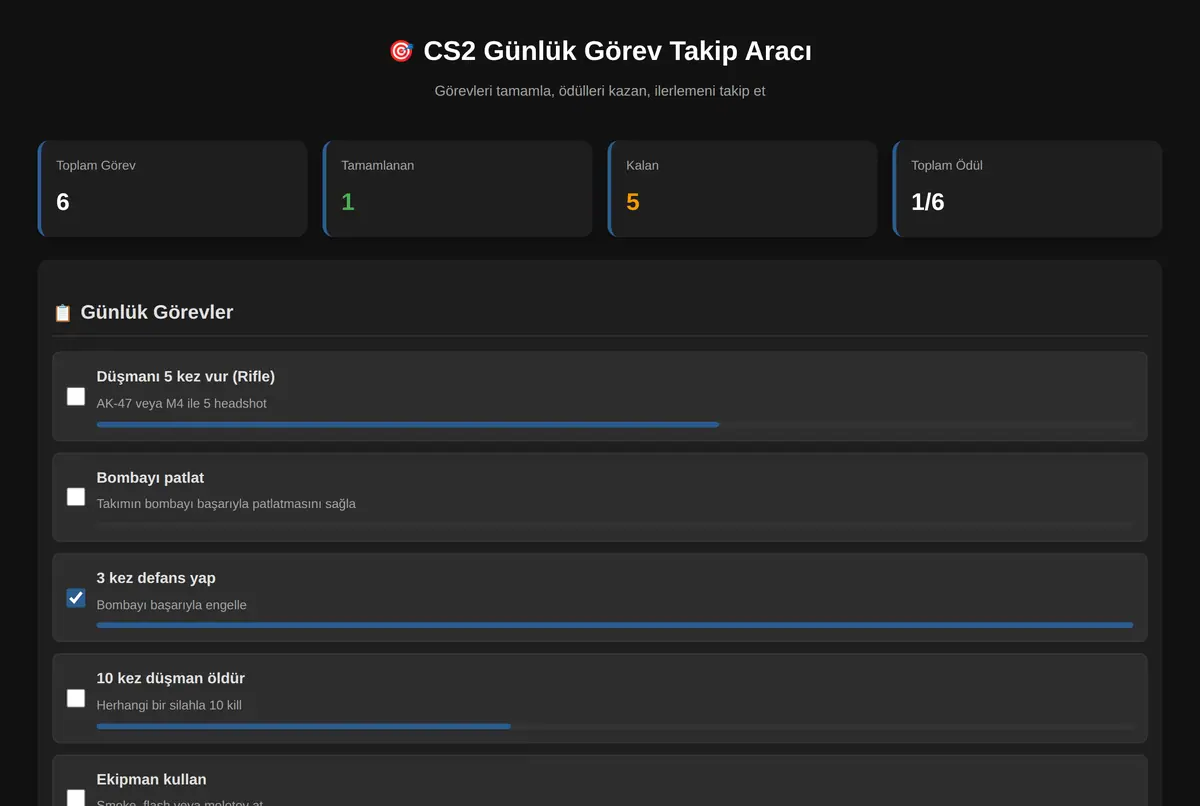 CS2 Günlük Görev Takip Aracı ekran görüntüsü 2