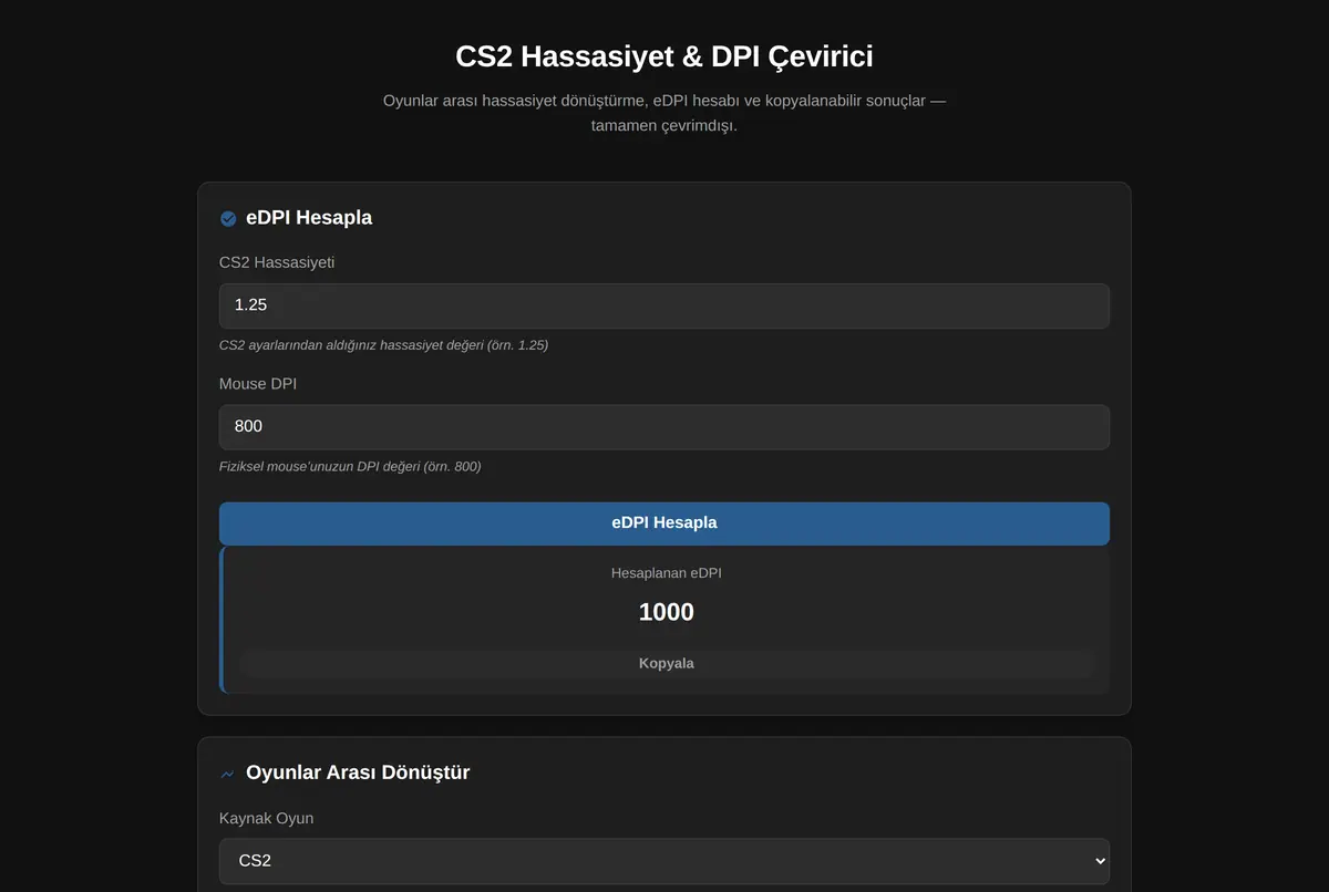 CS2 Hassasiyet & DPI Çevirici ekran görüntüsü 2