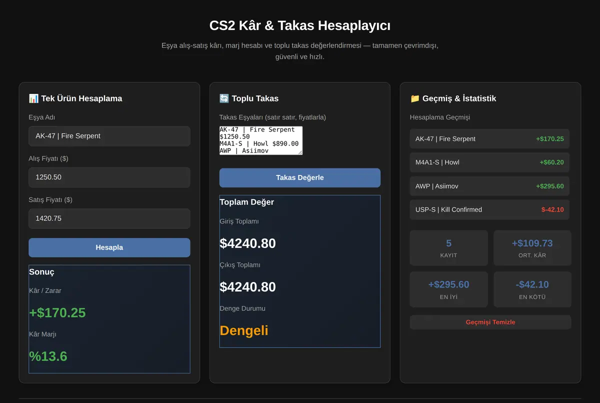 CS2 Kâr & Takas Hesaplayıcı ekran görüntüsü 2