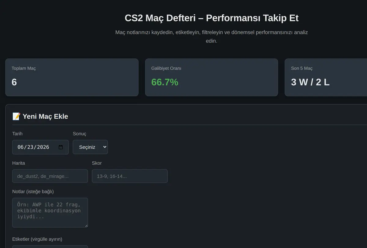CS2 Maç Defteri - Performansı Takip Et ekran görüntüsü