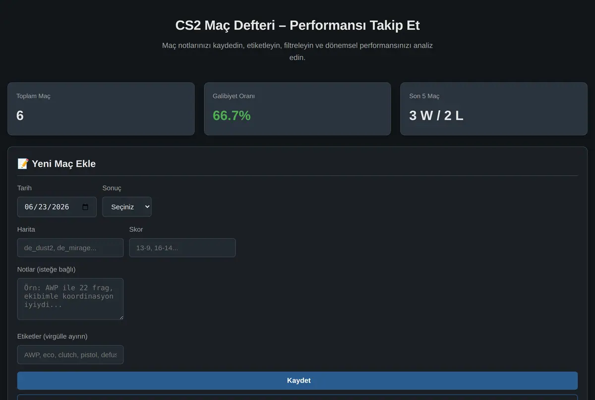CS2 Maç Defteri - Performansı Takip Et ekran görüntüsü 2