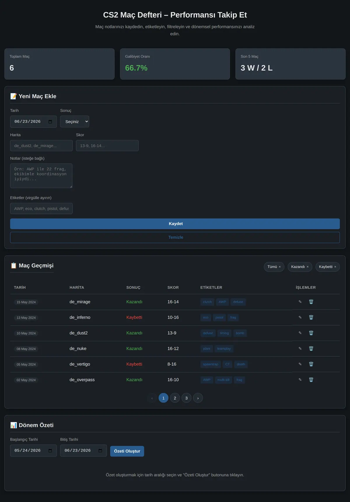 CS2 Maç Defteri - Performansı Takip Et ekran görüntüsü 3