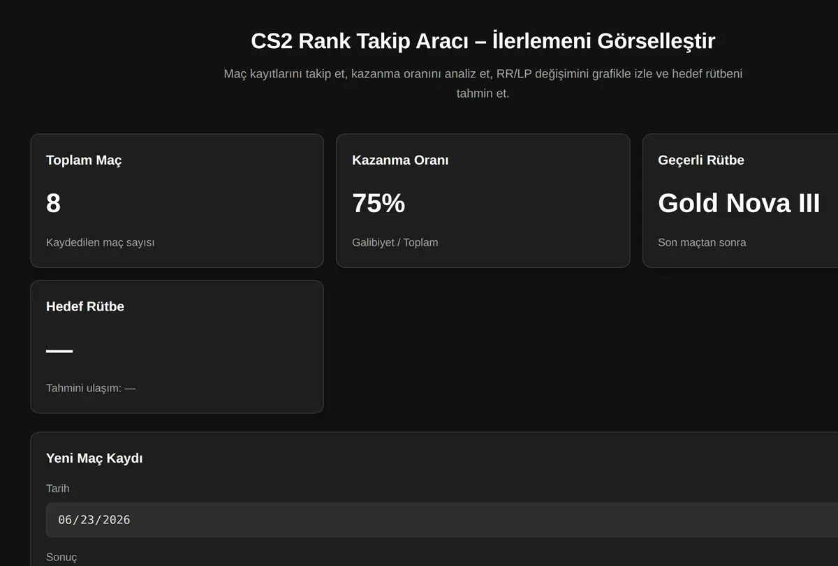 CS2 Rank Takip Aracı - İlerlemeni Görselleştir ekran görüntüsü