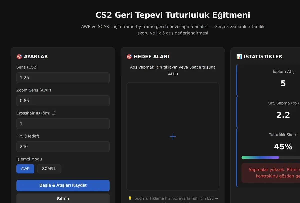 CS2 Geri Tepevi Tuturluluk Eğitmeni ekran görüntüsü