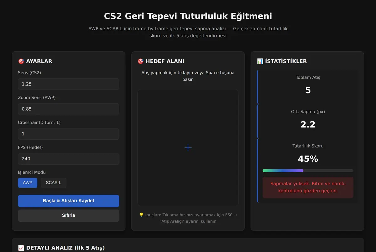 CS2 Geri Tepevi Tuturluluk Eğitmeni ekran görüntüsü 2