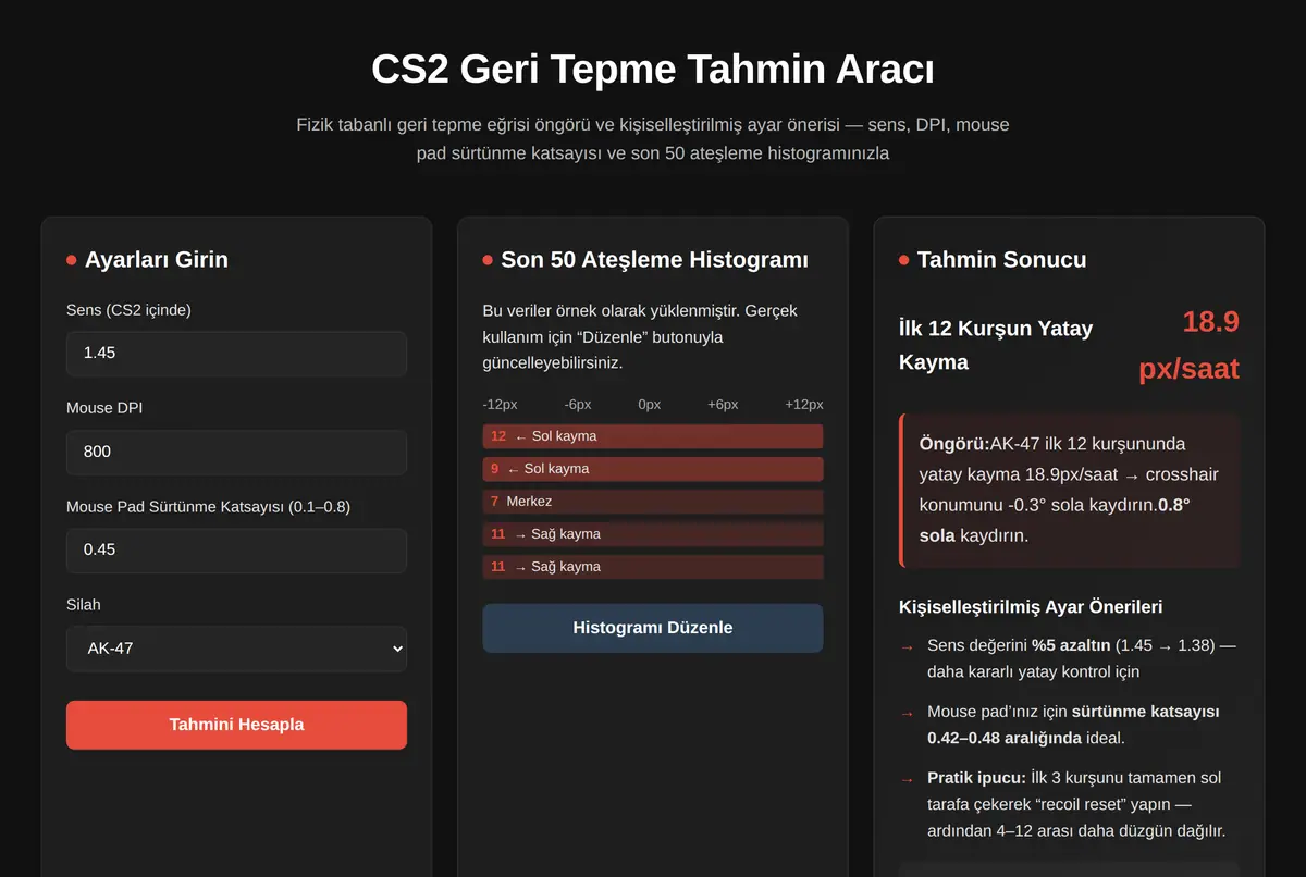 CS2 Geri Tepme Tahmin Aracı ekran görüntüsü 2