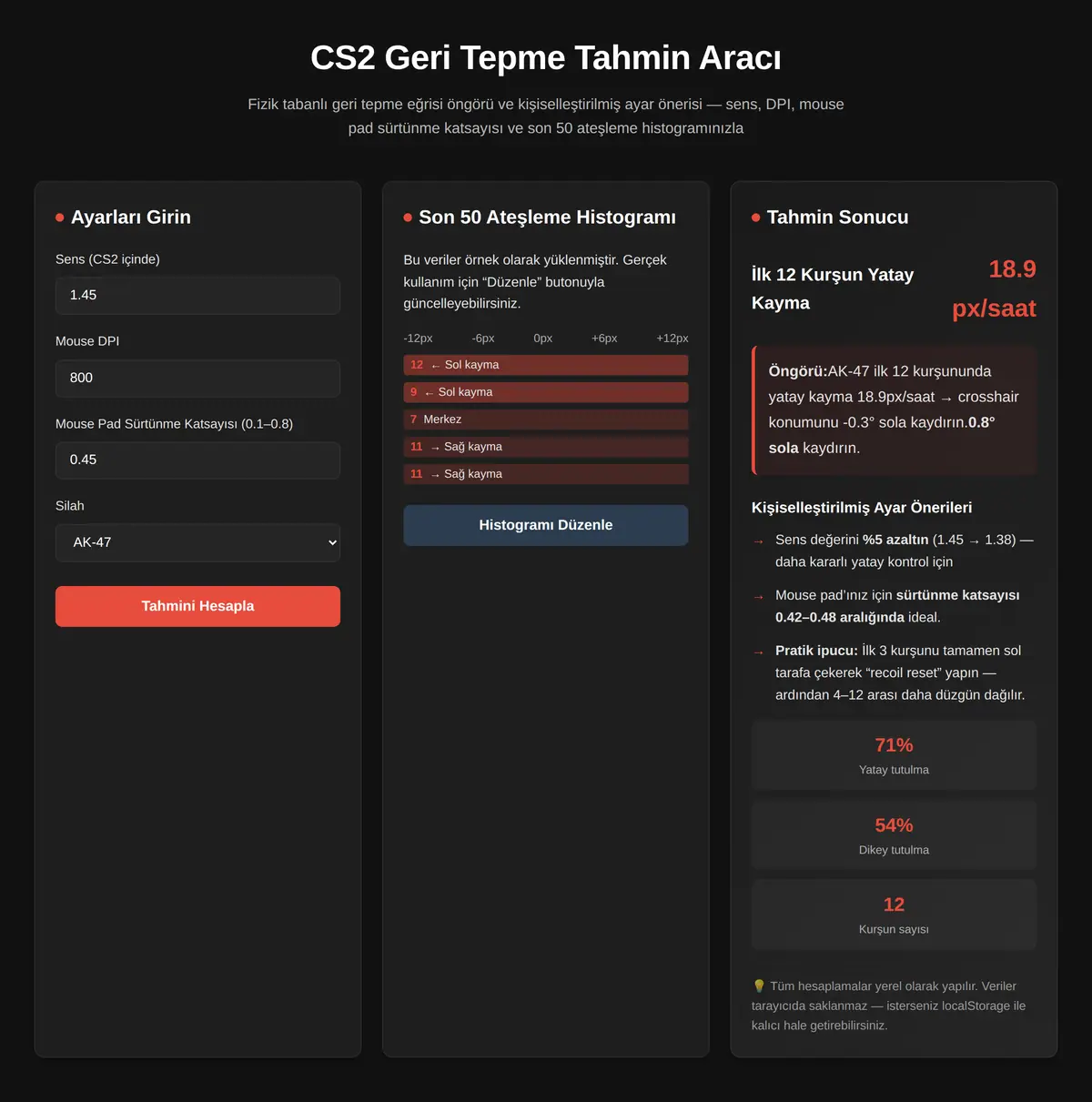 CS2 Geri Tepme Tahmin Aracı ekran görüntüsü 3