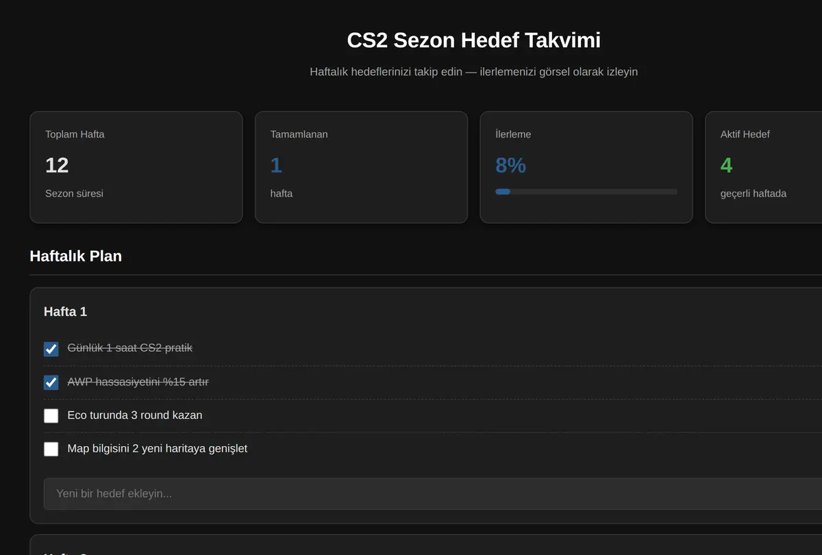 CS2 Sezon Hedef Takvimi ekran görüntüsü