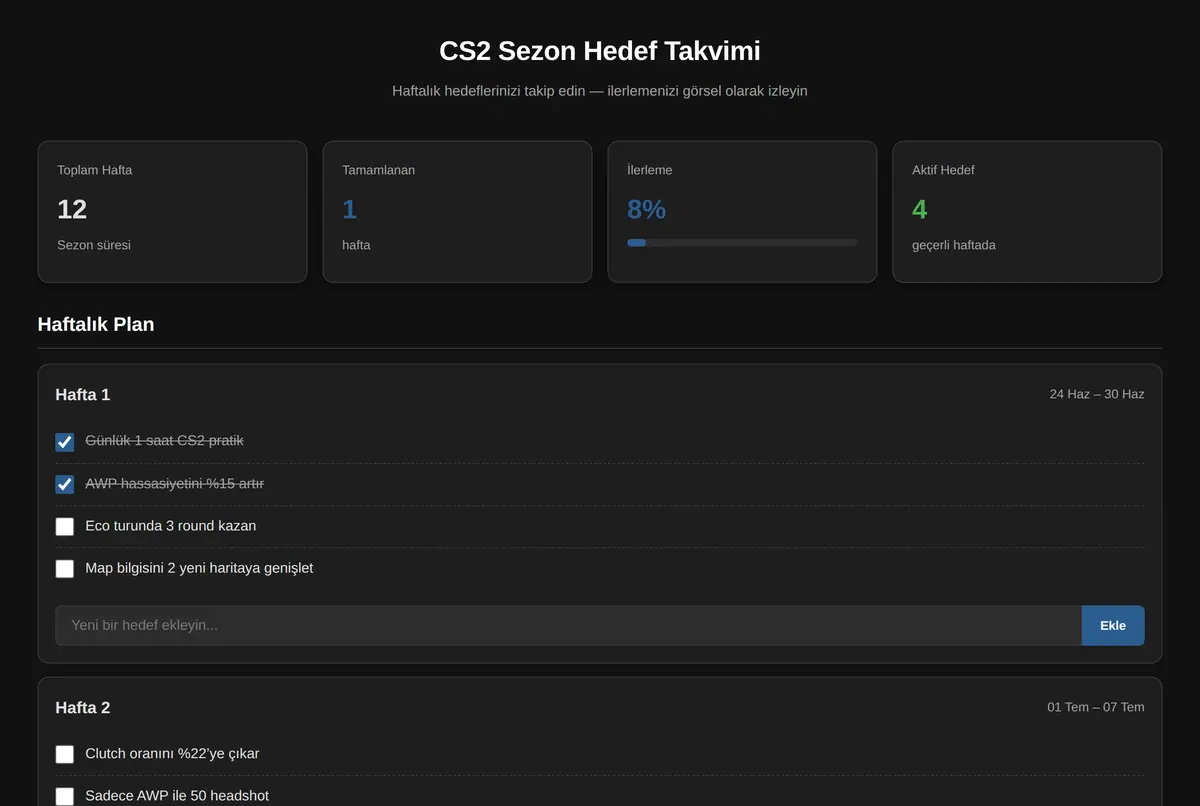 CS2 Sezon Hedef Takvimi ekran görüntüsü 2