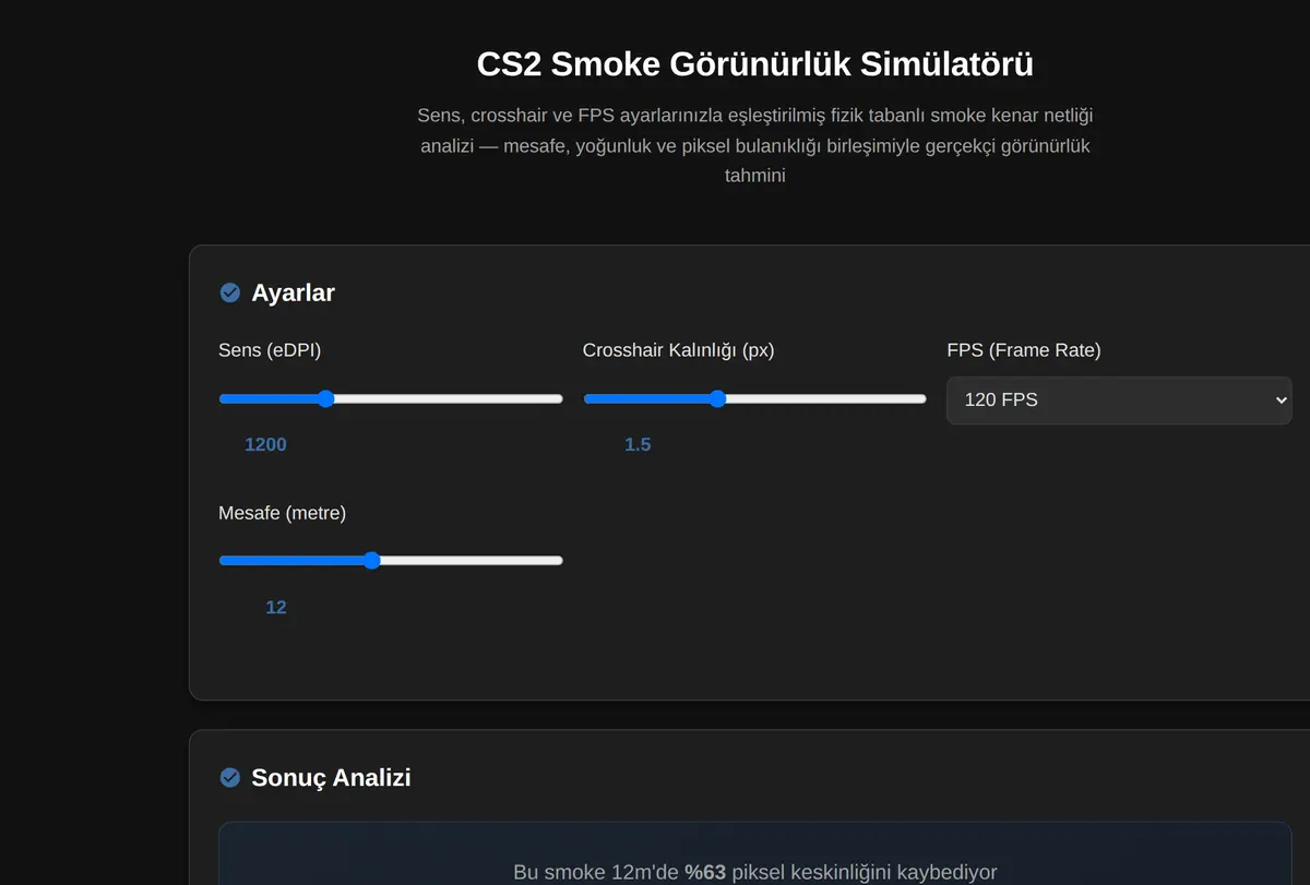 CS2 Smoke Görünürlük Simülatörü ekran görüntüsü