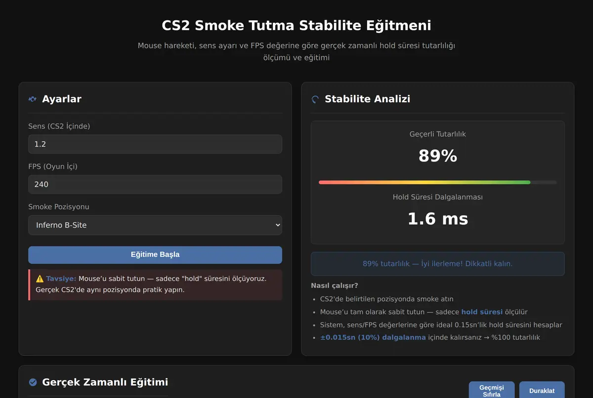 CS2 Smoke Tutma Stabilite Eğitmeni ekran görüntüsü 2