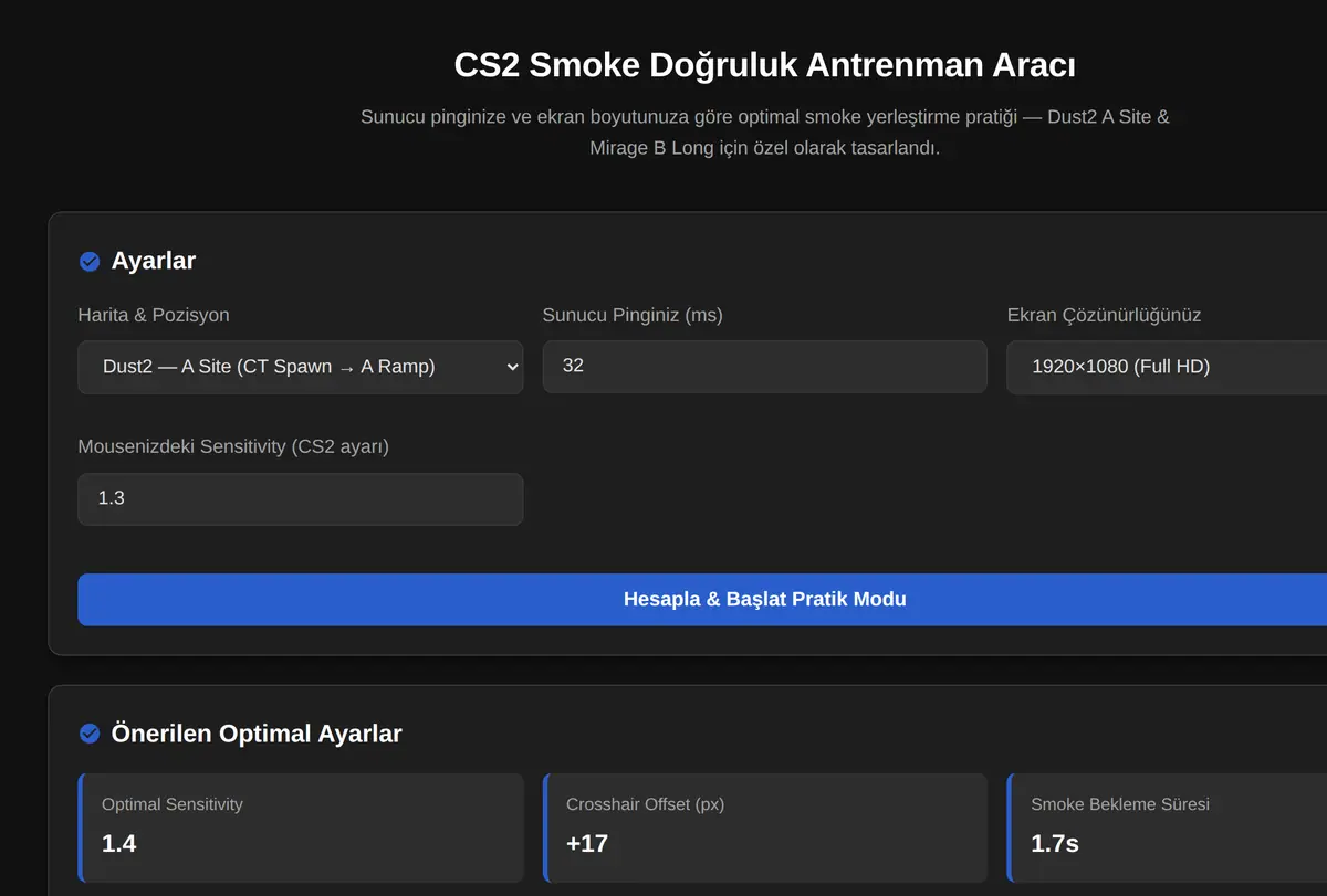 CS2 Smoke Doğruluk Antrenman Aracı ekran görüntüsü