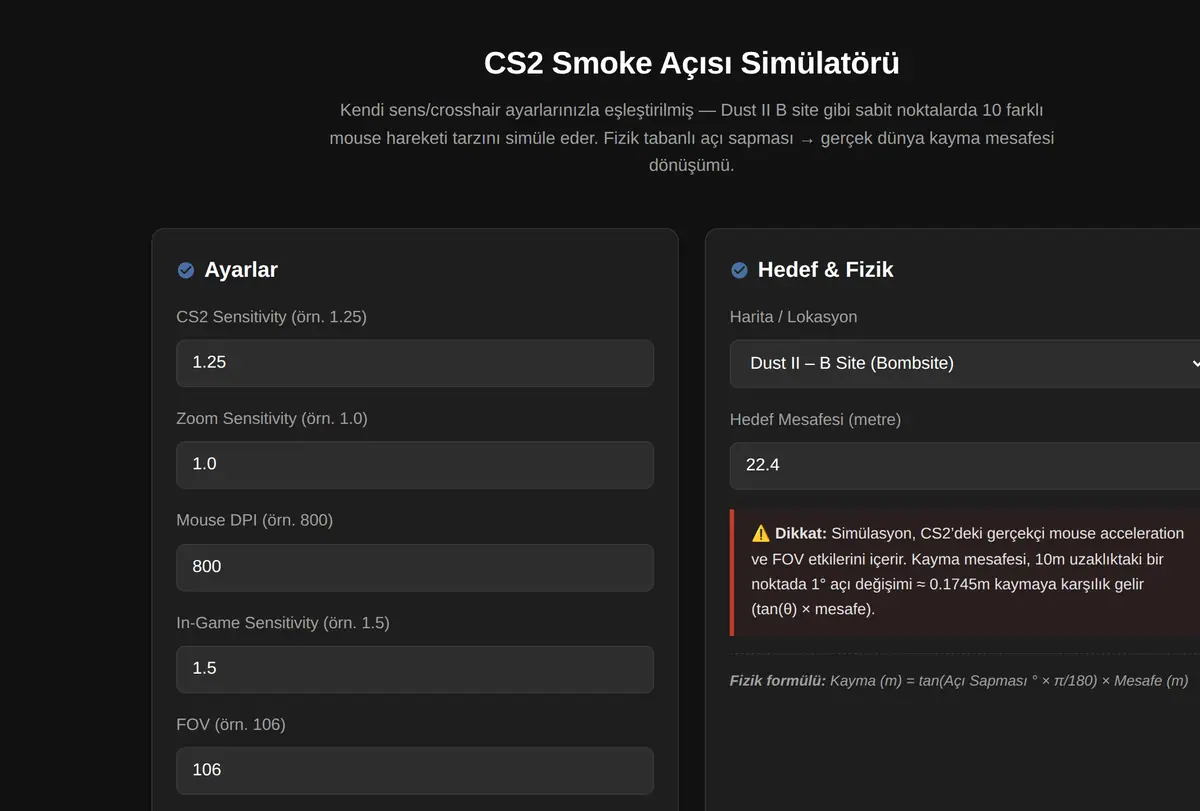 CS2 Smoke Açısı Simülatörü ekran görüntüsü