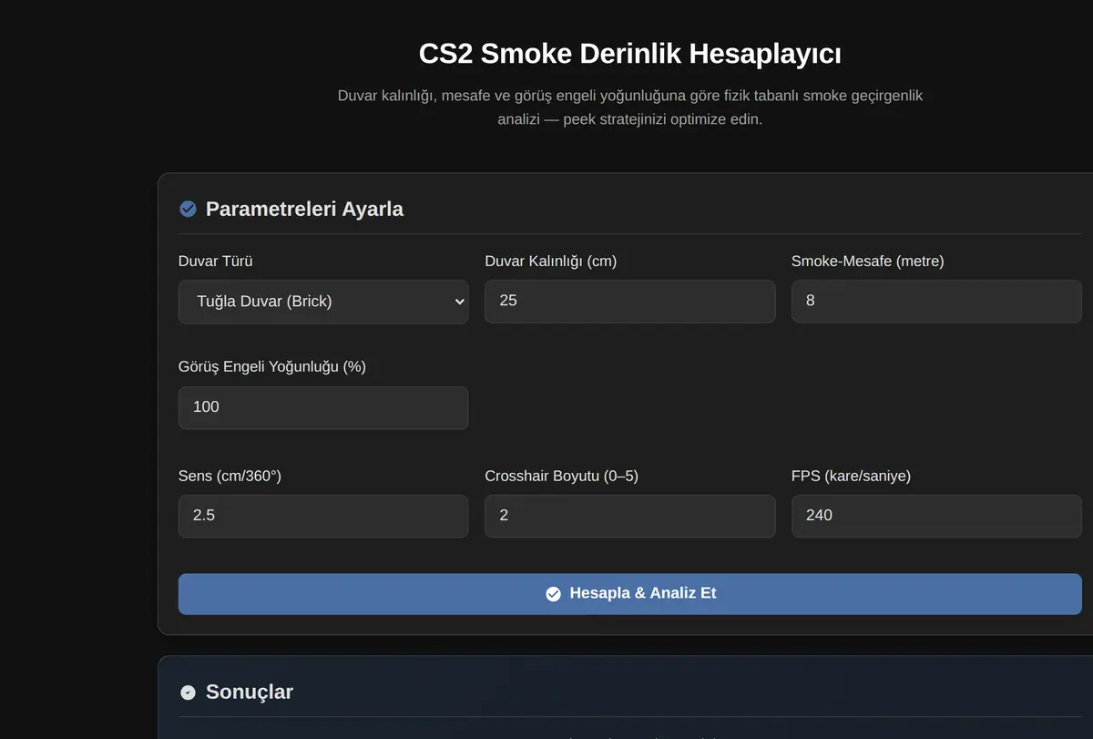 CS2 Smoke Derinlik Hesaplayıcı ekran görüntüsü