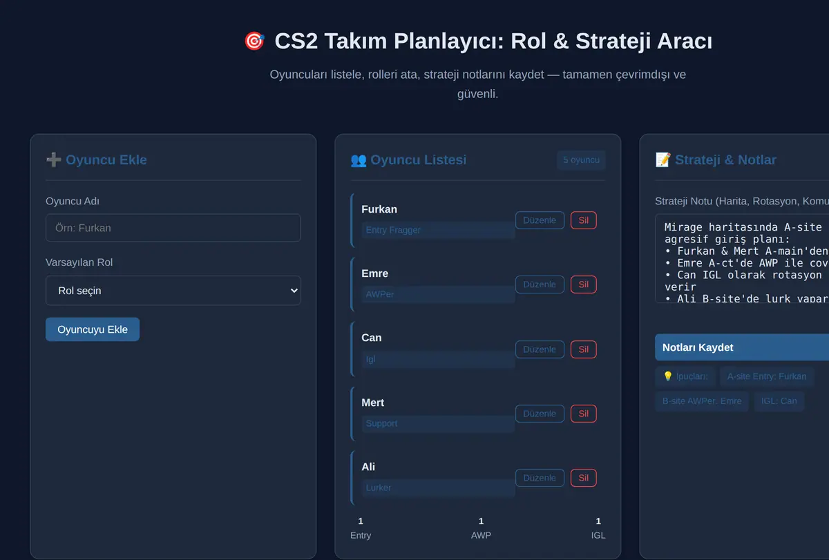 CS2 Takım Planlayıcı: Rol & Strateji Aracı ekran görüntüsü
