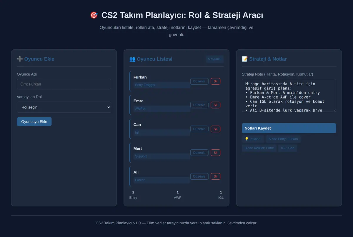 CS2 Takım Planlayıcı: Rol & Strateji Aracı ekran görüntüsü 2