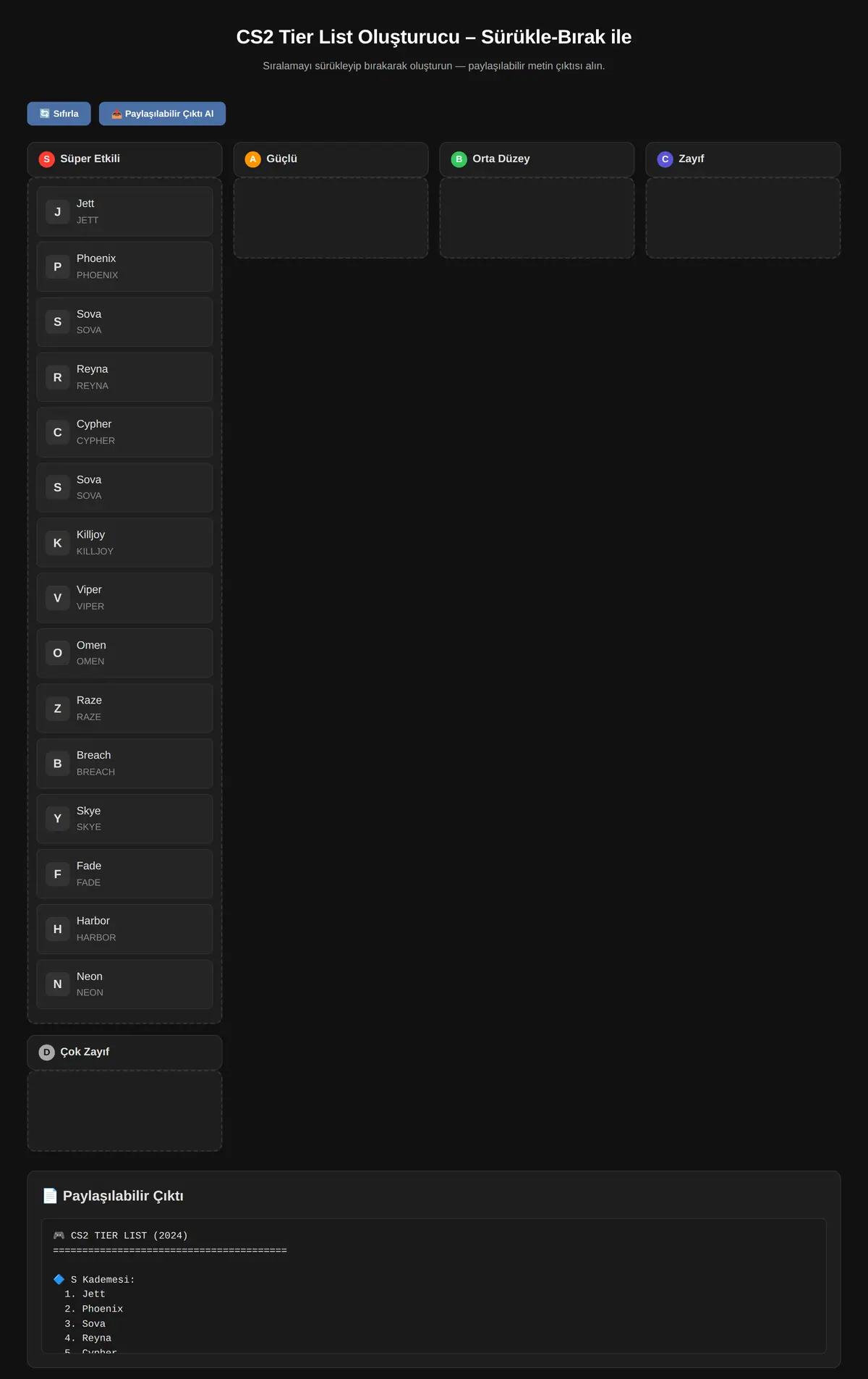 CS2 Tier List Oluşturucu - Sürükle-Bırak ile ekran görüntüsü 3