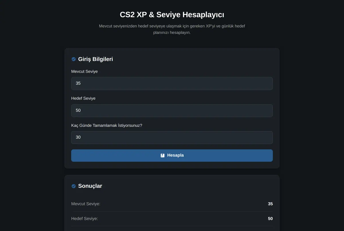 CS2 XP & Seviye Hesaplayıcı ekran görüntüsü 2