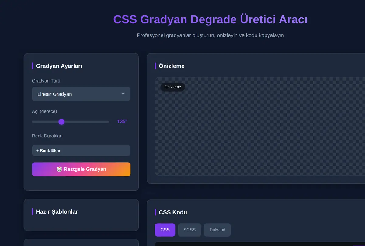 CSS Gradyan Degrade Üretici Aracı ekran görüntüsü