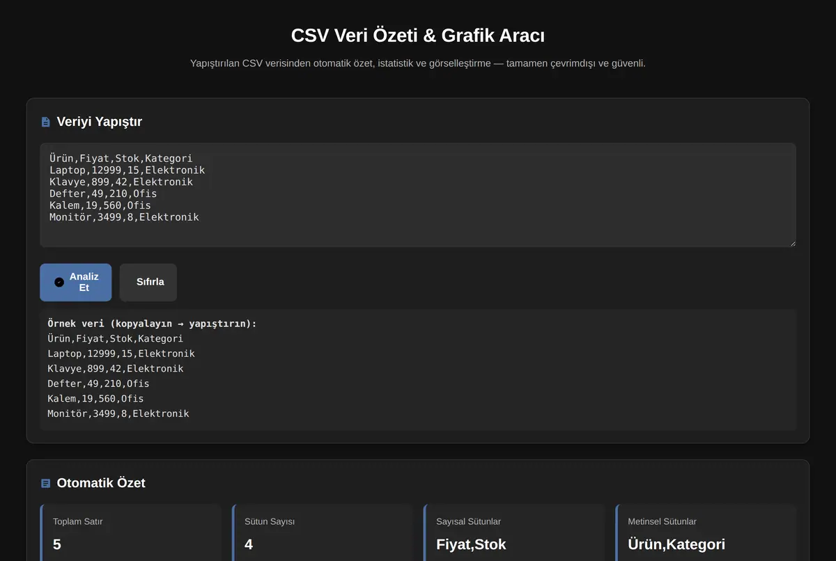 CSV Veri Özeti & Grafik Aracı ekran görüntüsü 2