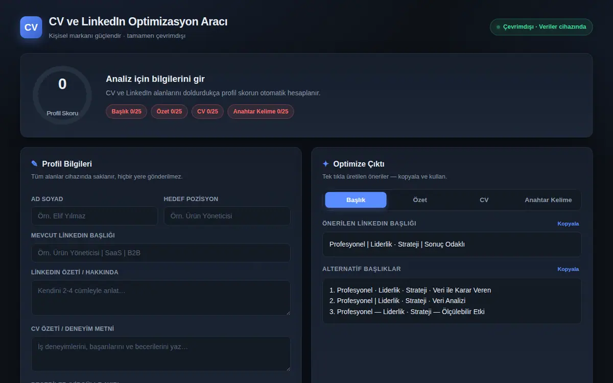 CV & LinkedIn Optimizasyon Aracı ekran görüntüsü