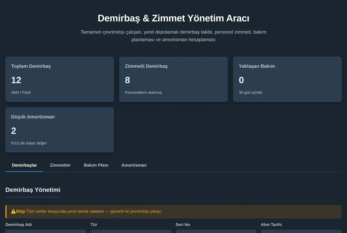 Demirbaş & Zimmet Yönetim Aracı ekran görüntüsü 2
