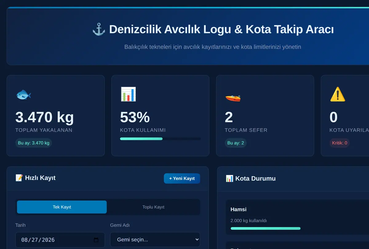 Denizcilik Avcılık Logu & Kota Takip Aracı ekran görüntüsü
