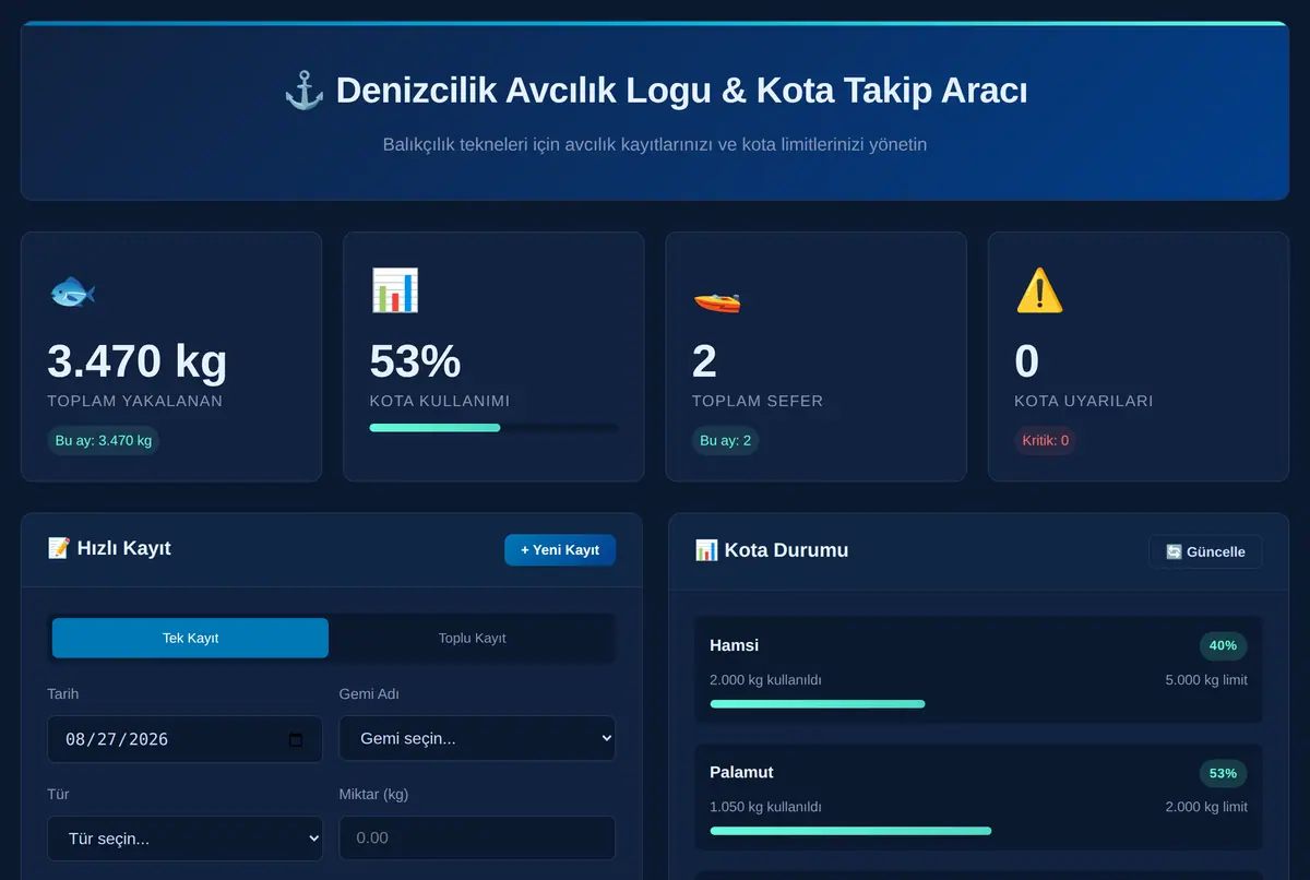 Denizcilik Avcılık Logu & Kota Takip Aracı ekran görüntüsü 2