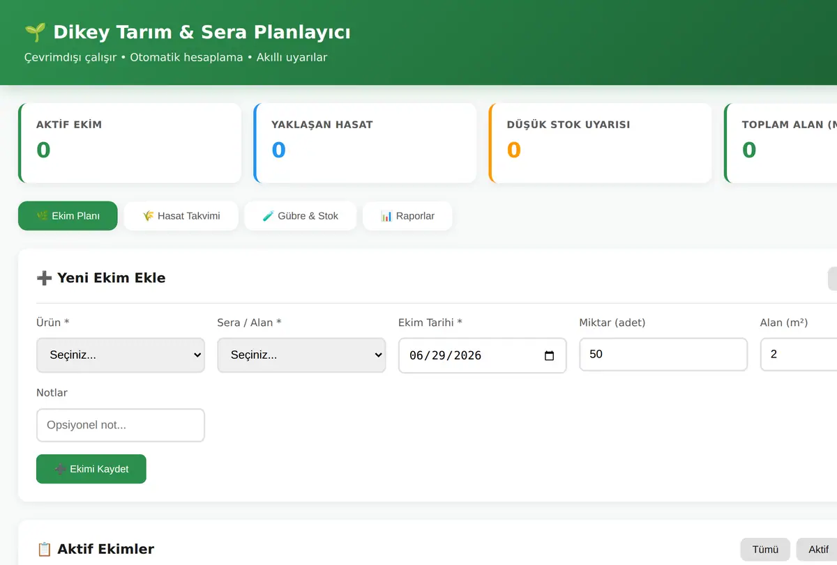 Dikey Tarım & Sera Planlayıcı ekran görüntüsü
