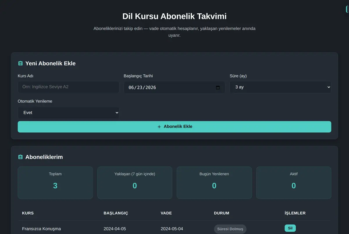 Dil Kursu Abonelik Takvimi ekran görüntüsü 2