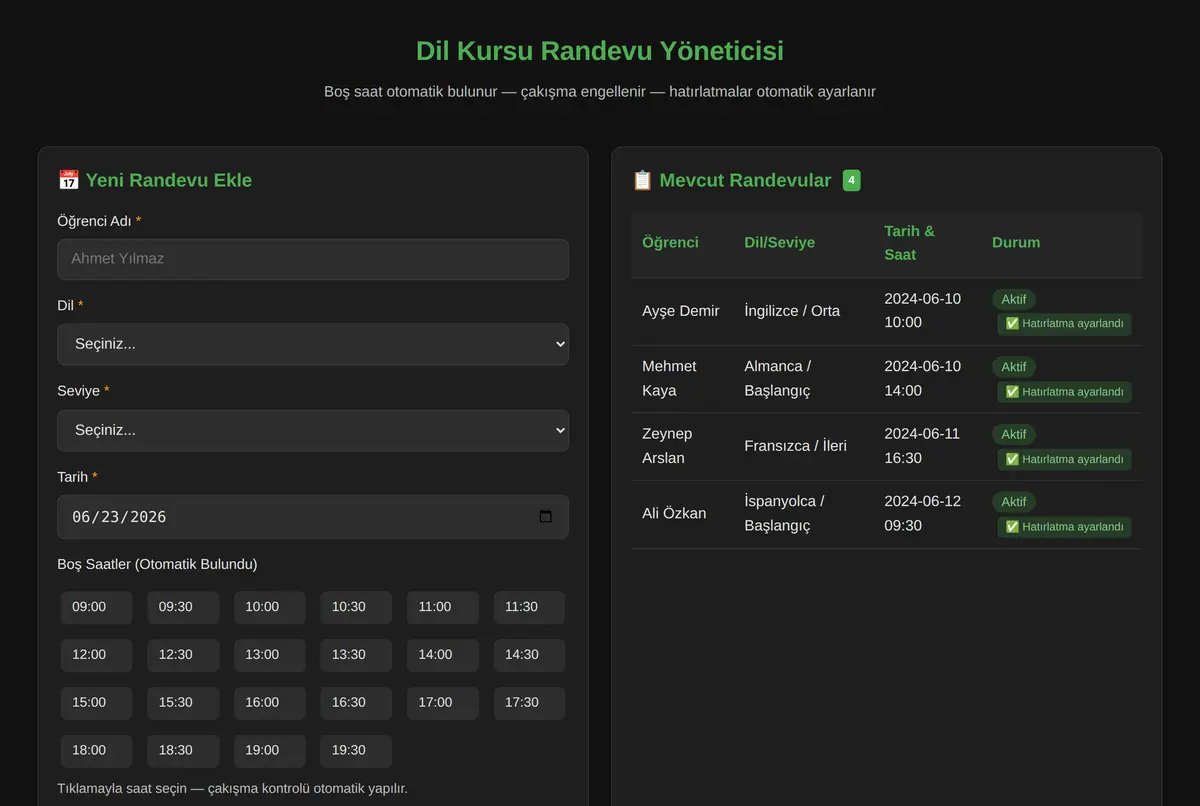 Dil Kursu Randevu Yöneticisi ekran görüntüsü 2