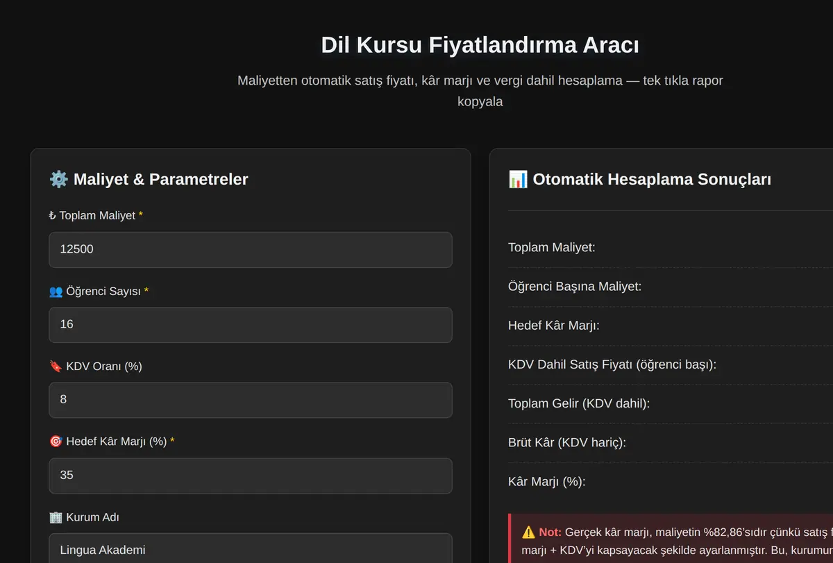 Dil Kursu CRM & Takip Aracı ekran görüntüsü