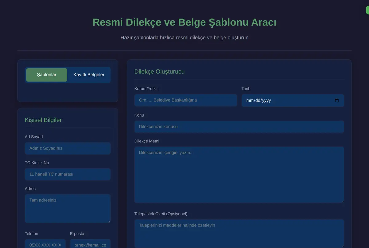 Resmi Dilekçe ve Belge Şablonu Aracı ekran görüntüsü 2