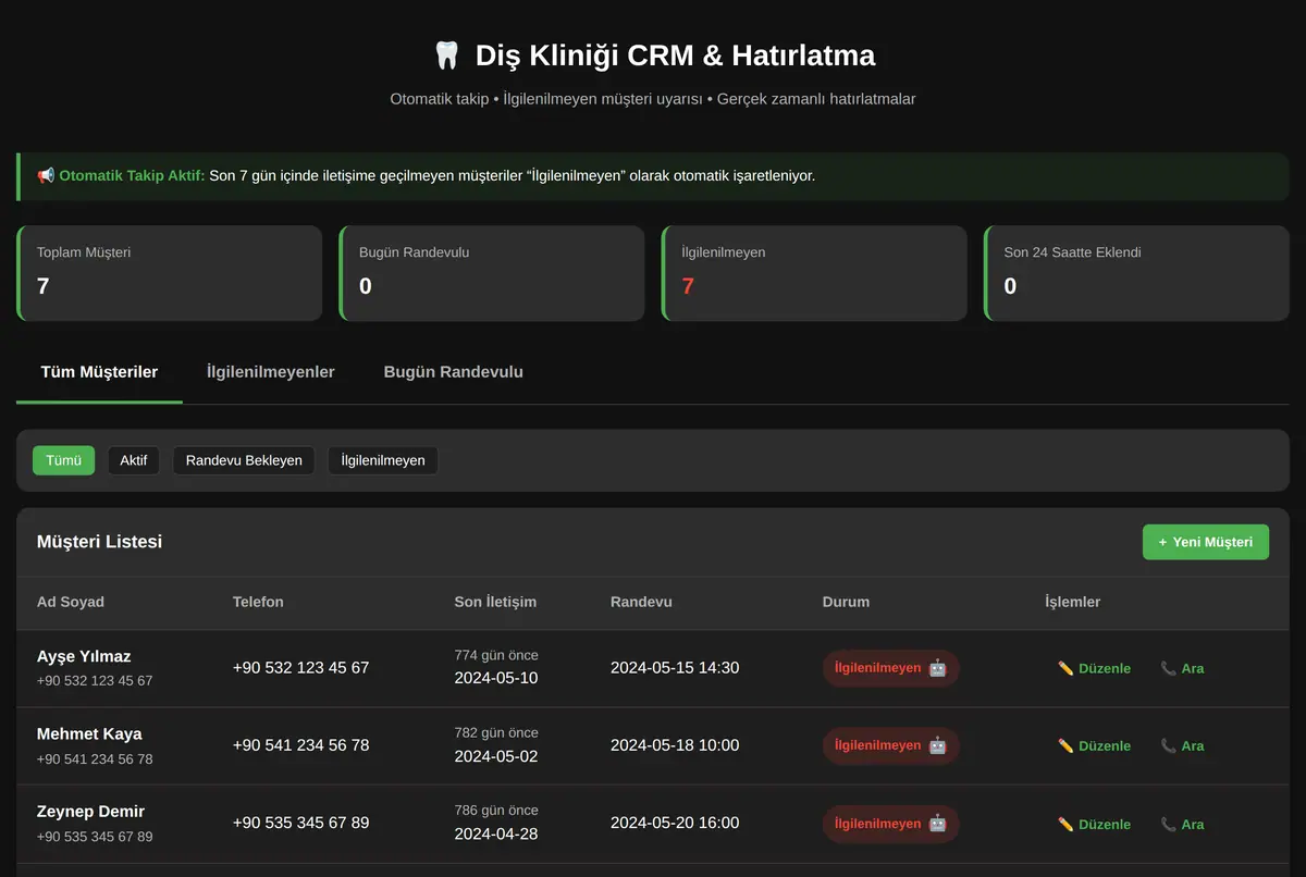Diş Kliniği CRM & Hatırlatma ekran görüntüsü 2