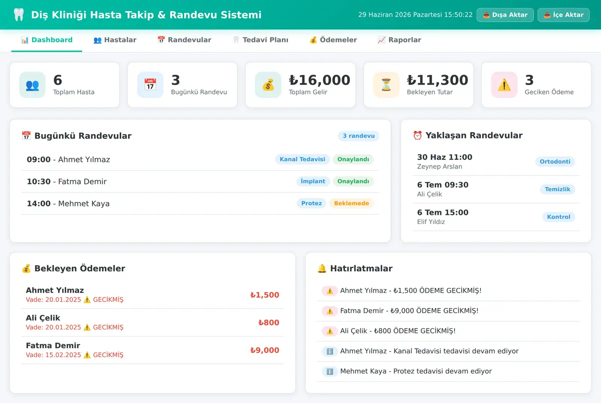 Diş Kliniği Randevu Yönetim Sistemi ekran görüntüsü 2