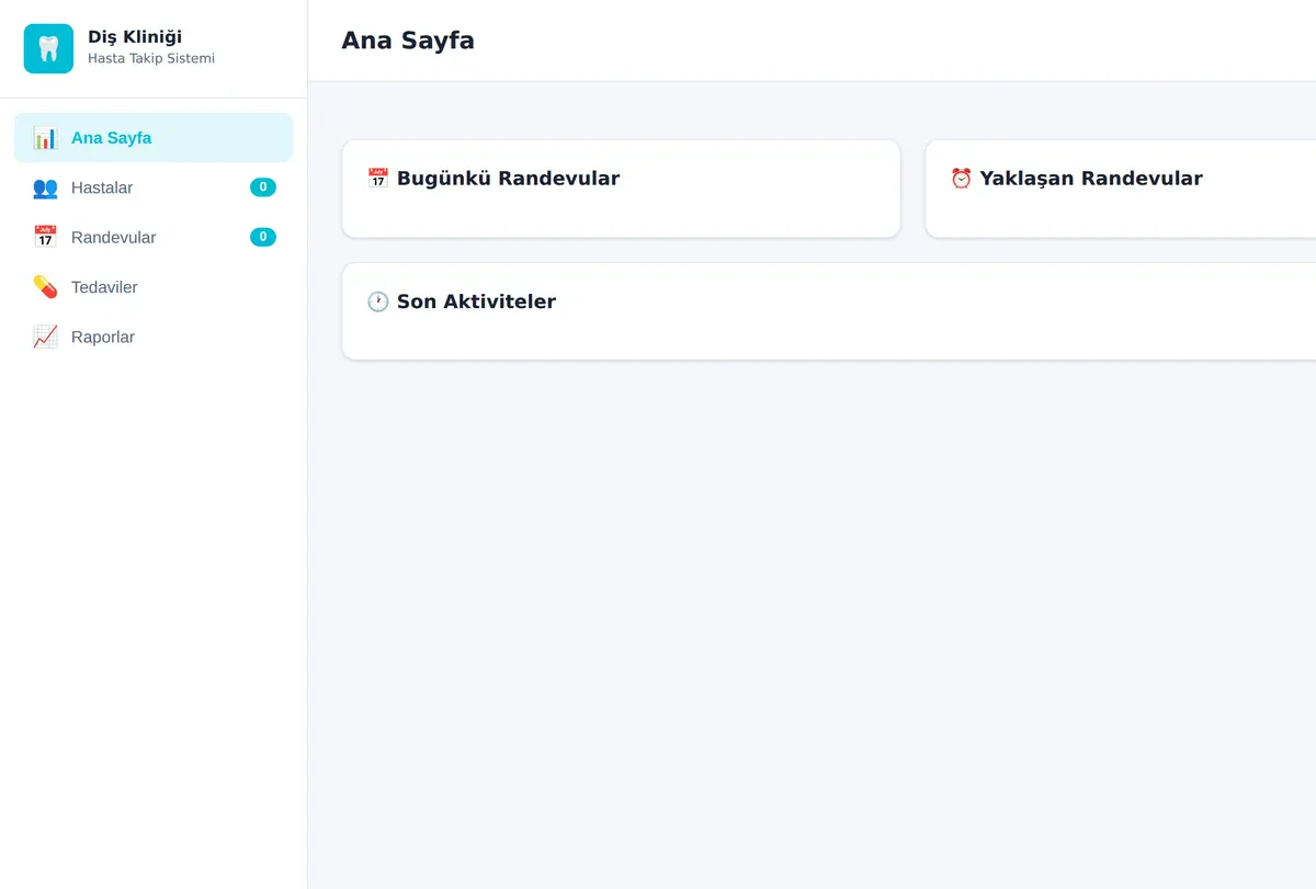 Diş Kliniği Hasta Kayıt ve Tedavi Takip Sistemi ekran görüntüsü