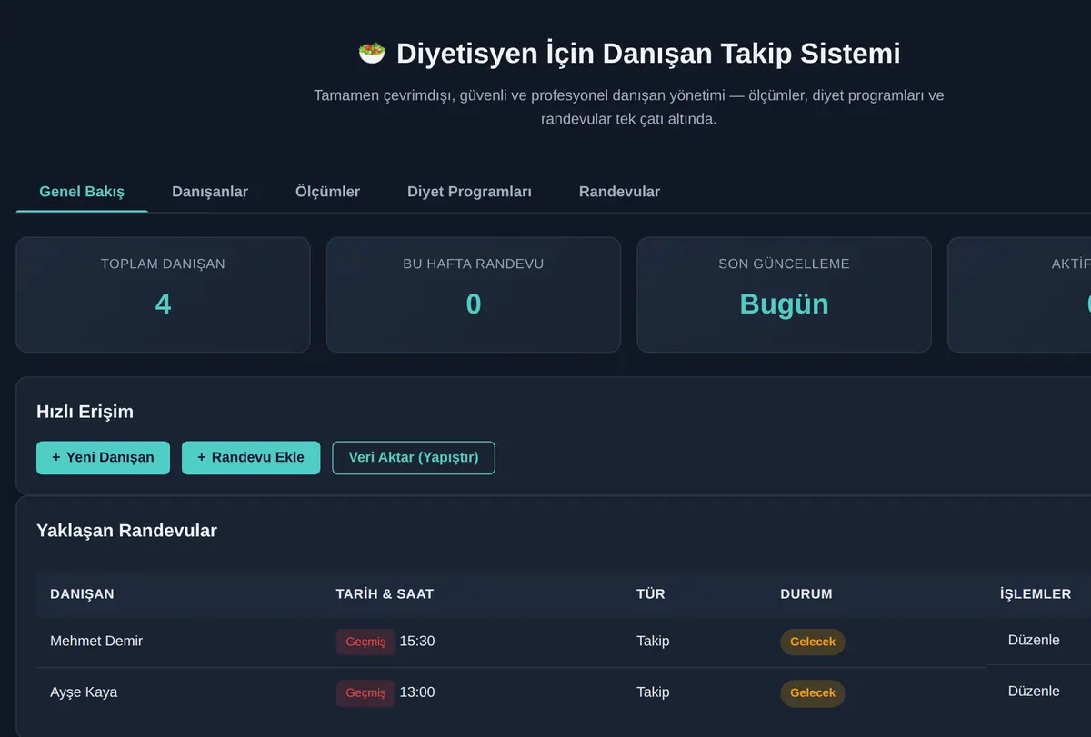 Diyetisyen İçin Danışan Takip Sistemi ekran görüntüsü