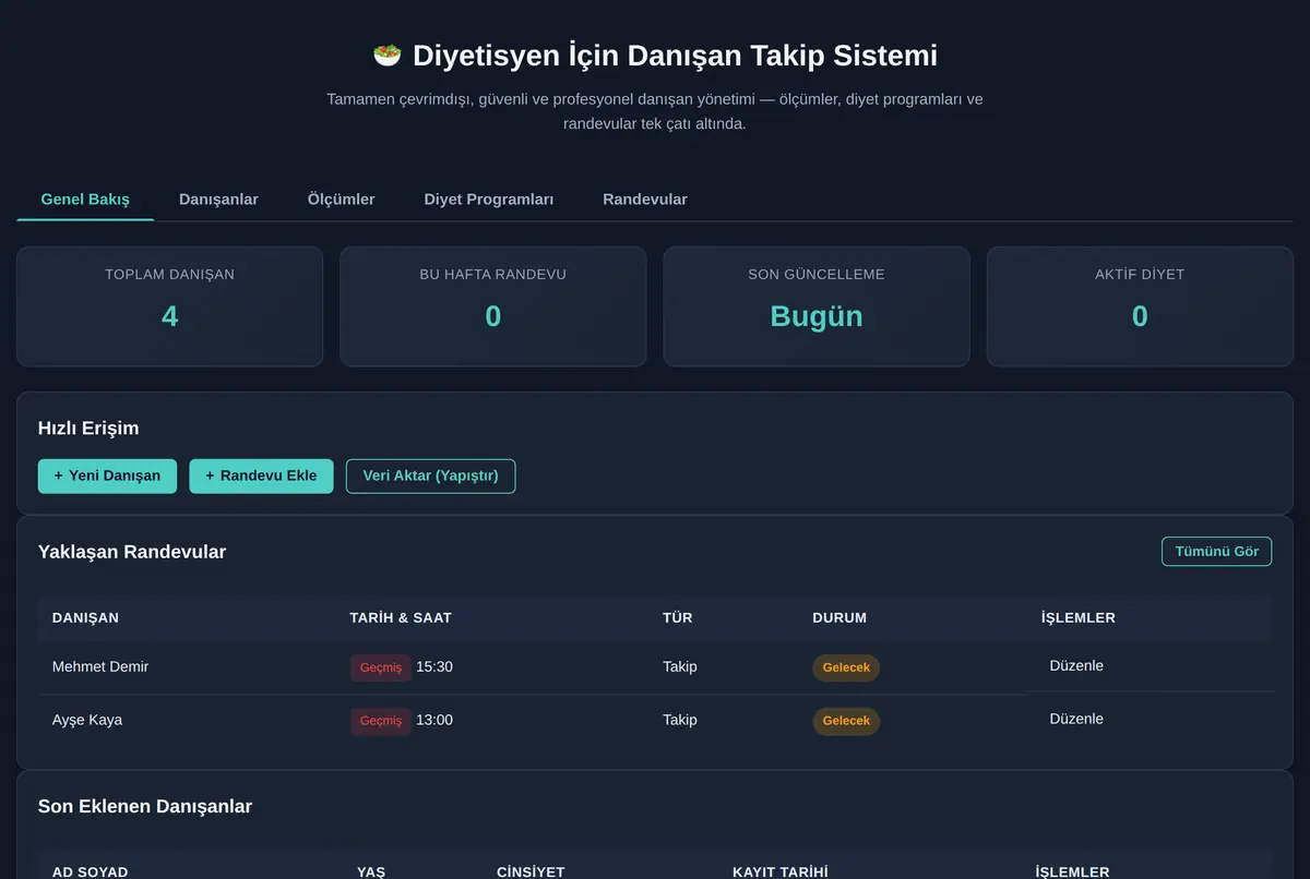 Diyetisyen İçin Danışan Takip Sistemi ekran görüntüsü 2