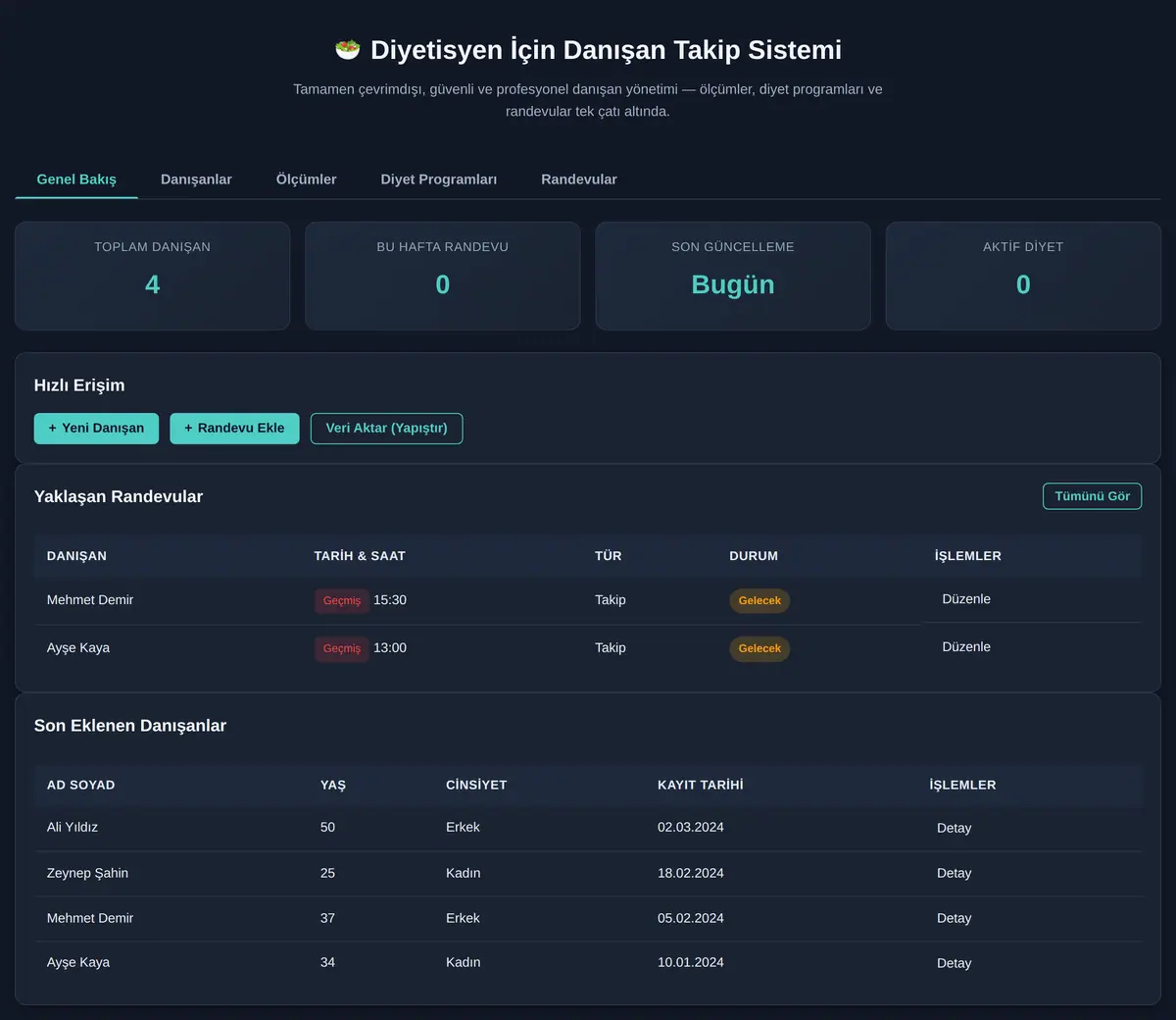 Diyetisyen İçin Danışan Takip Sistemi ekran görüntüsü 3