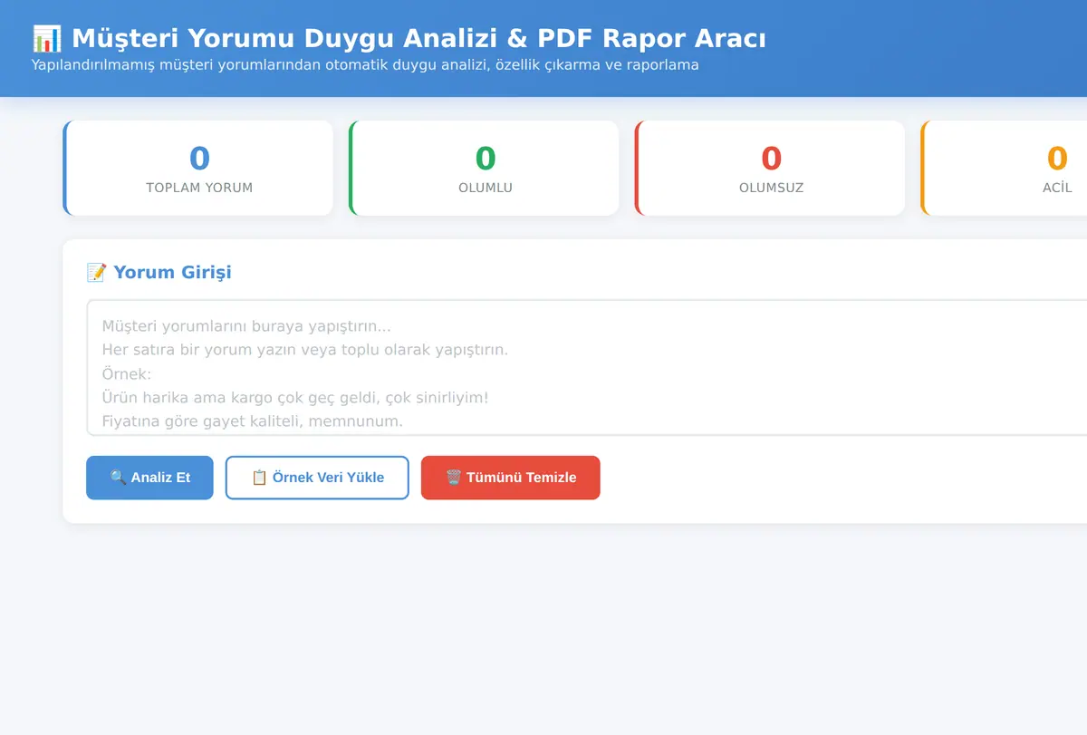 Müşteri Yorumu Duygu Analizi & PDF Rapor Aracı ekran görüntüsü