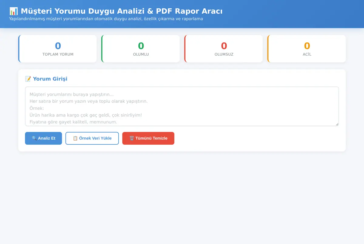 Müşteri Yorumu Duygu Analizi & PDF Rapor Aracı ekran görüntüsü 2