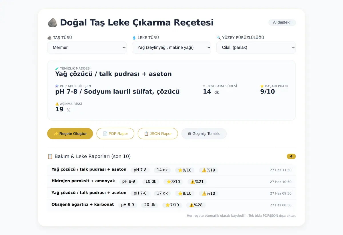 Doğal Taş Leke Çıkarma Reçetesi Hesaplayıcı ekran görüntüsü 3