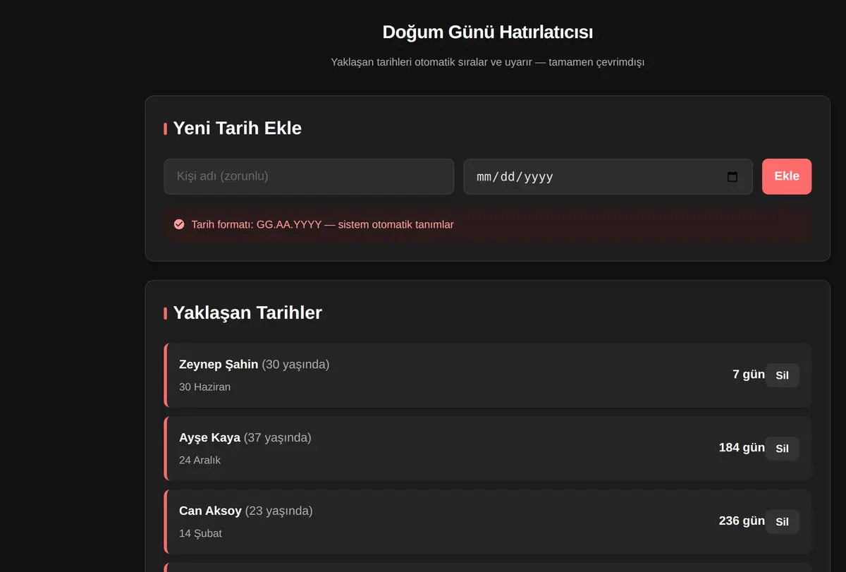 Doğum Günü Hatırlatıcısı ekran görüntüsü